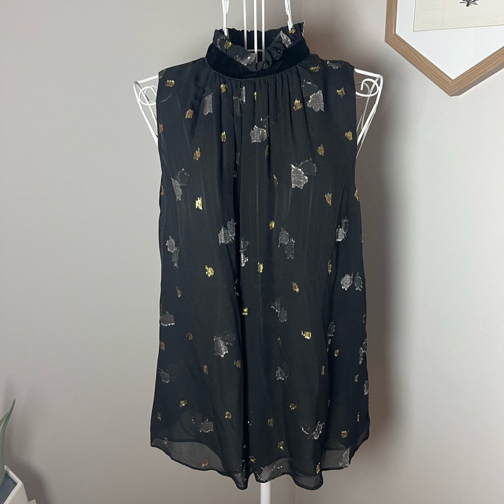 Rebecca Taylor Silk Scattered Tulip Velvet Metallic Top Size 10 Holiday Festive - Picture 2 of 7